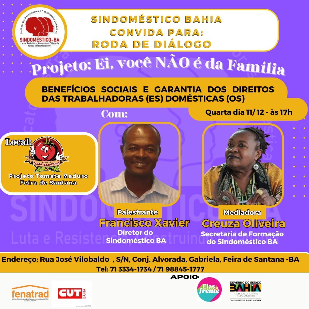 SINDOMÉSTICO/BA realiza Roda de Diálogo do Projeto “Ei, Você Não é Da Família”