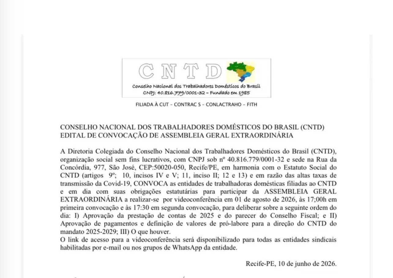 EDITAL DE CONVOCAÇÃO DE ASSEMBLEIA GERAL EXTRAORDINÁRIA -CNTD