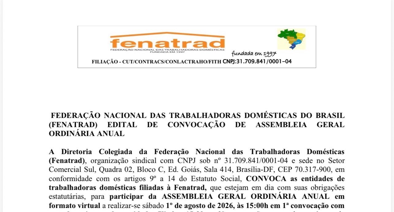 EDITAL DE CONVOCAÇÃO DE ASSEMBLEIA GERAL – FENATRAD